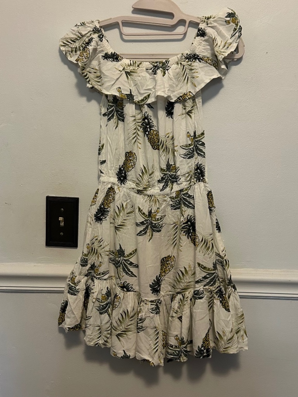 Blue Island Pineapple Print Ruffle Mini Dress - Size XS